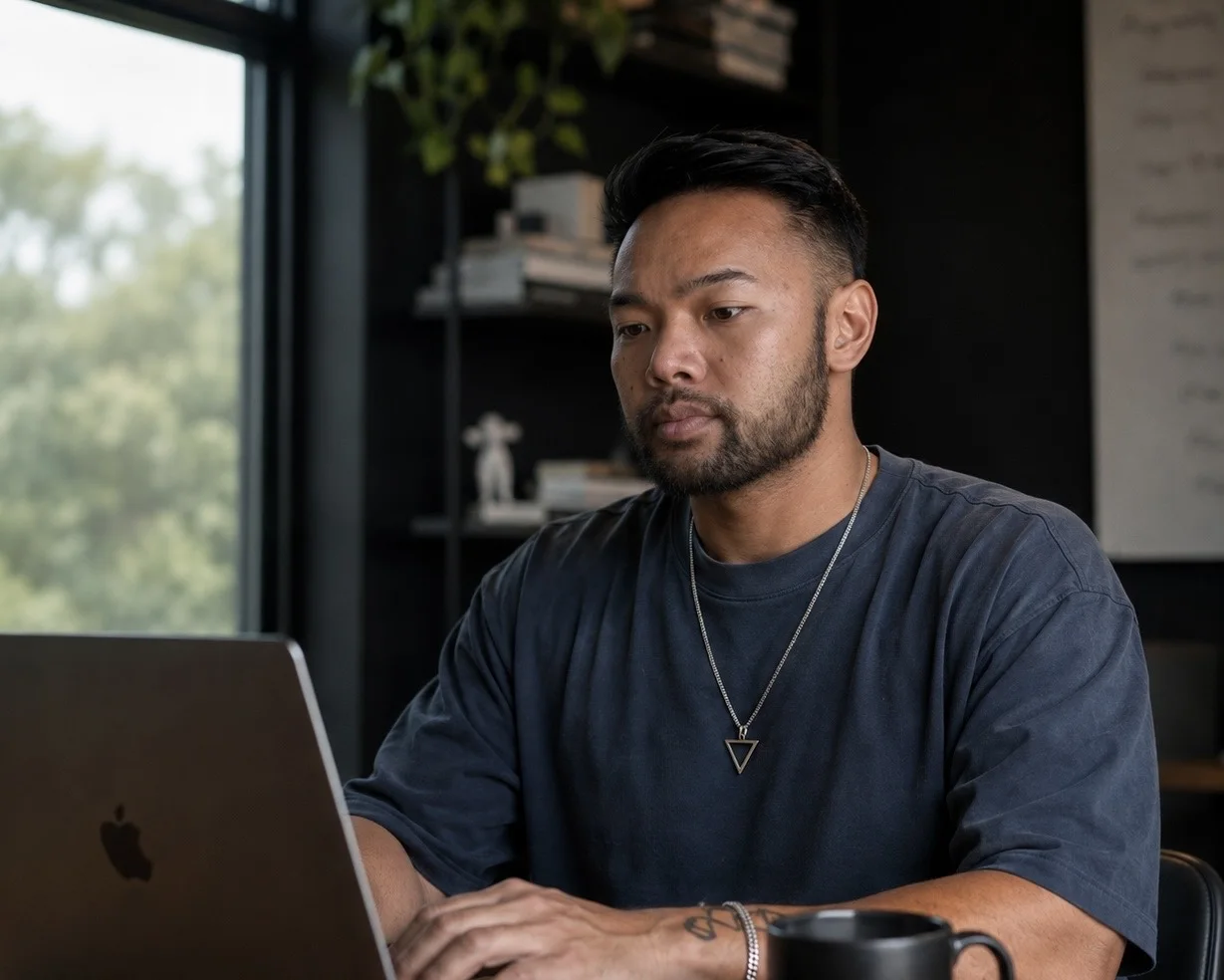Tony Giap, founder of 413 Vision, working at a laptop