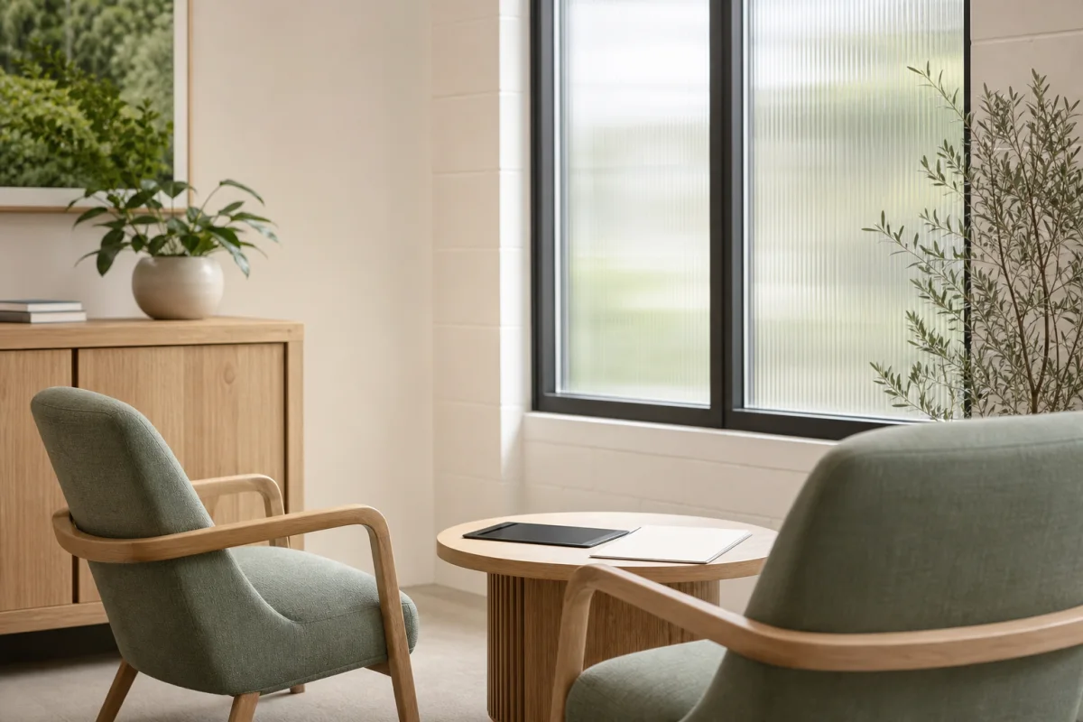 Clean consultation area prepared for a first-visit conversation