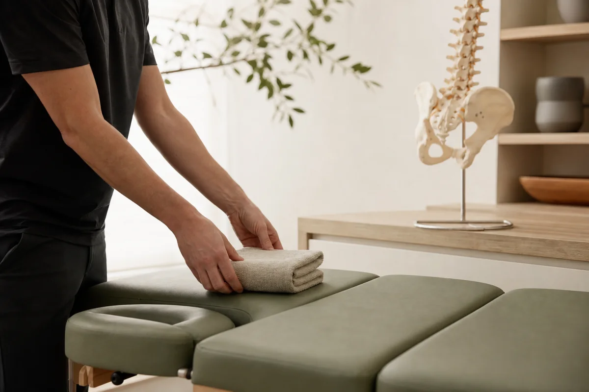Clinician preparing a clean treatment table