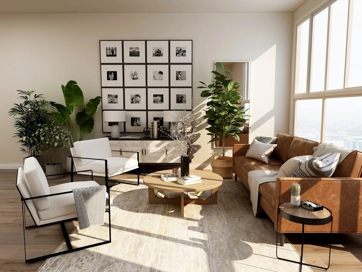 Sunlit modern living room representing the fictional Northline Residences